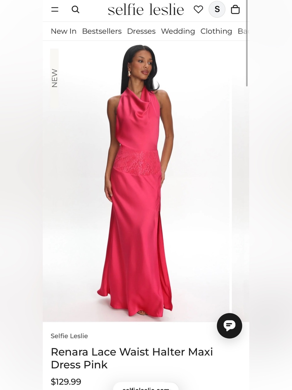 Selfie Leslie Hot Pink Halter Lace Detail Evening Dress